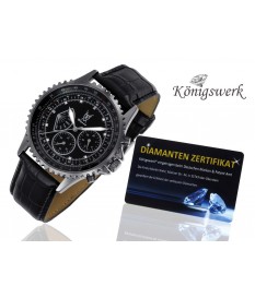 Pánské nemecké luxusní hodinky Königswerk Plutos s 8 diamanty GUN BLACK LEDER